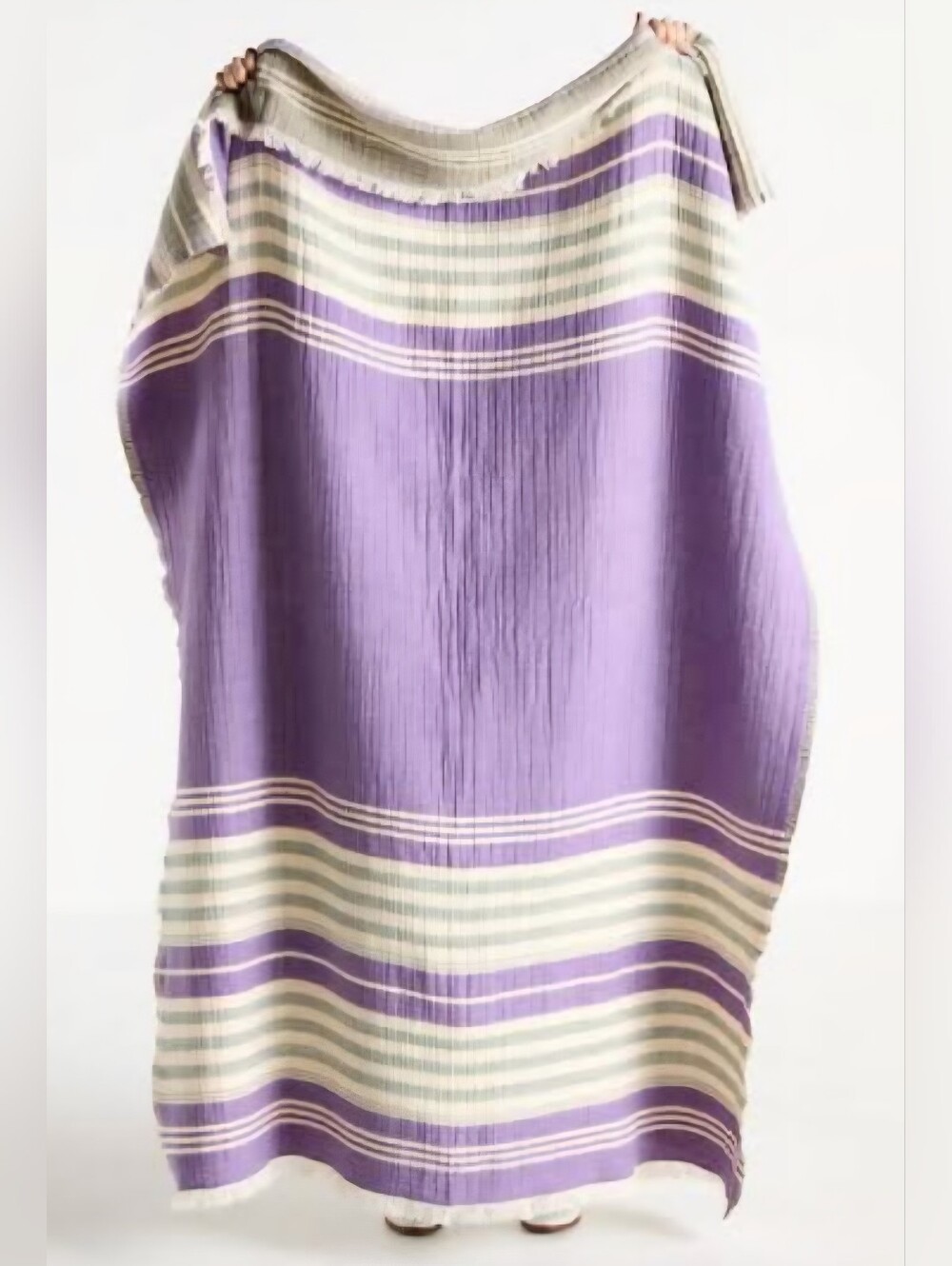 Anthropologie, Jolene Gauze Woven Stripe Throw Blanket In Purple